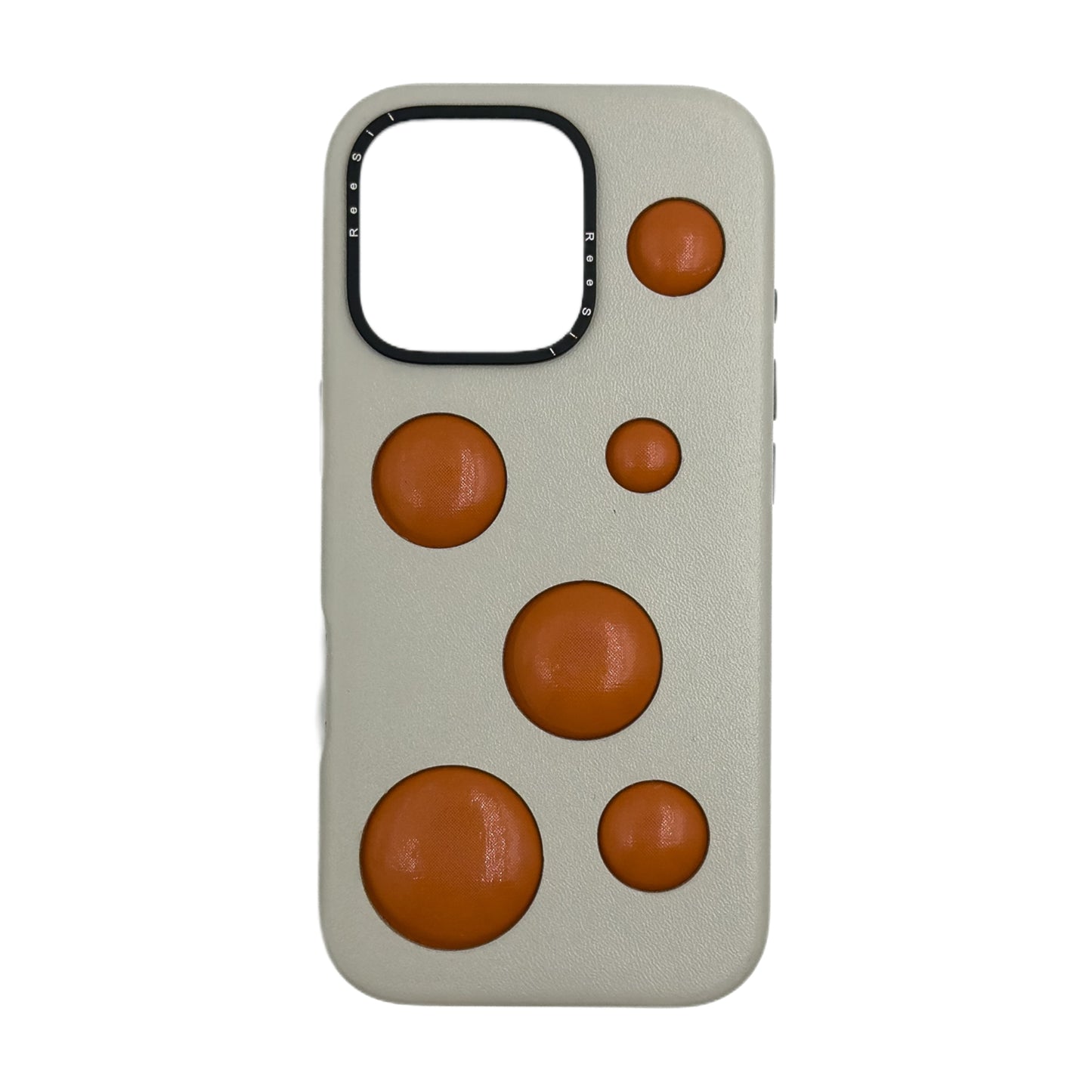 Light Beige Leather iPhone Case with Terracotta Grip Dot